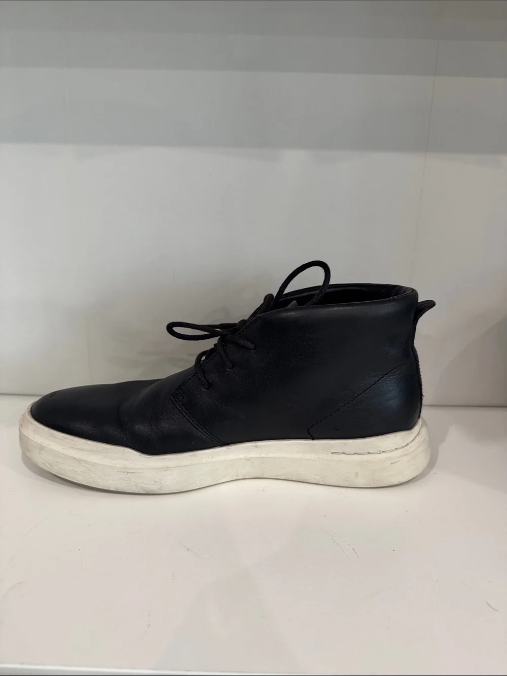 Men's Black Leather High-Top Sneakers with White Sole